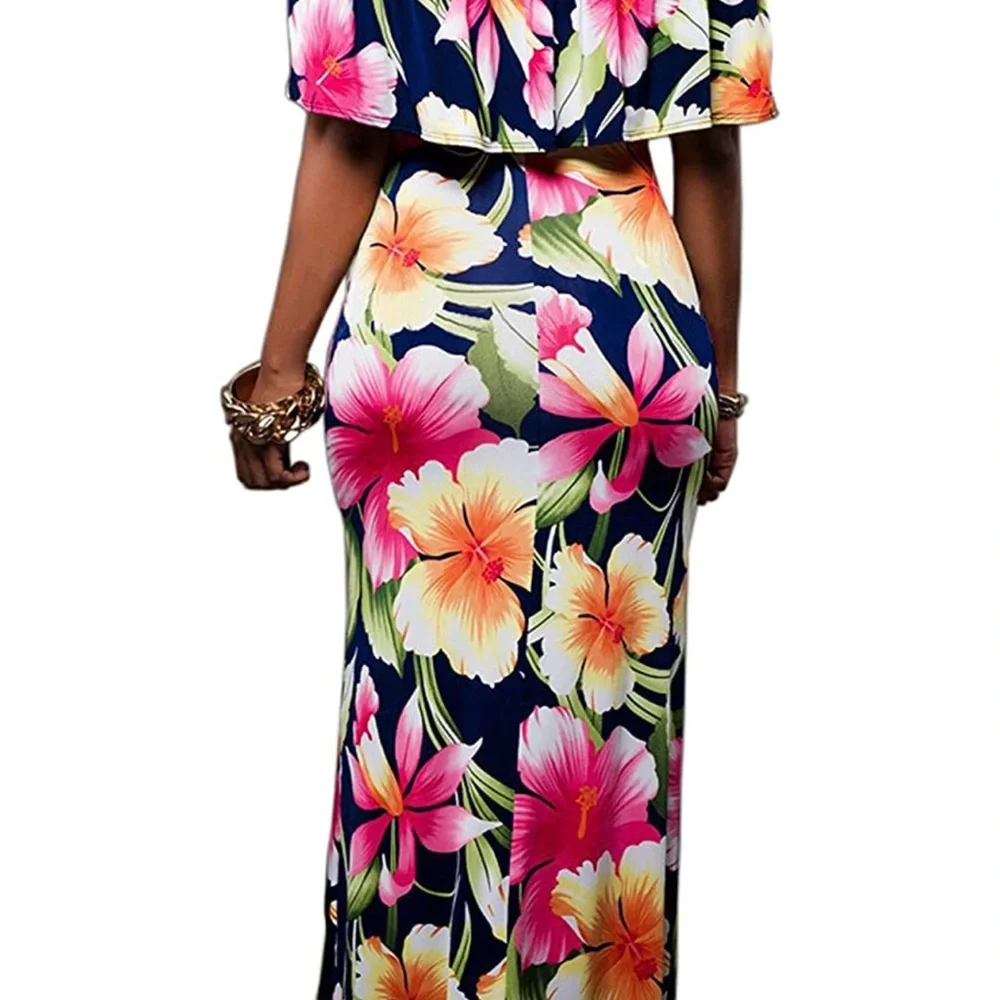 Floral Printed Off-the-Shoulder Bodycon Maxi Dress. - Picture 4 of 9